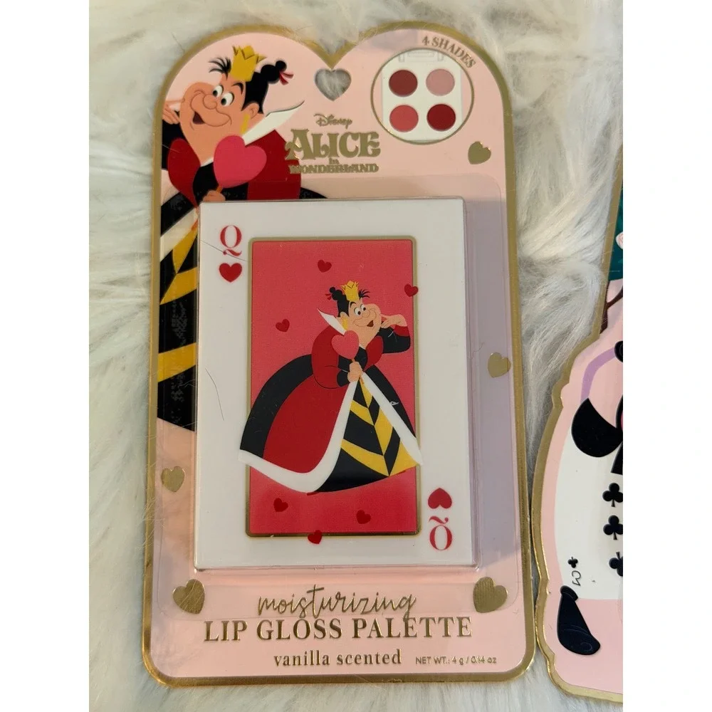 Disney Alice in Wonderland Lip Gloss Set Queen of Hearts Cheshire Cat 3pc NEW
